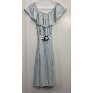 "a loves a" Light‎ Blue Denim Off Shoulder Maxi Dress with Belt